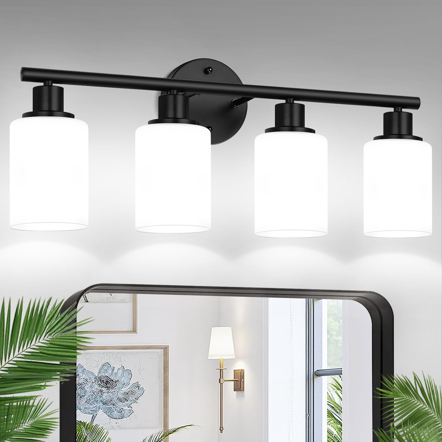 Zarbitta 3-Light Bathroom Light Fixtures, Brushed Nickel Vanity Light, Farmhouse Wall Lights with Milky White Frosted Glass Shades, Bathroom Wall Lamp for Mirror Kitchen Bedroom Hallway Living Room