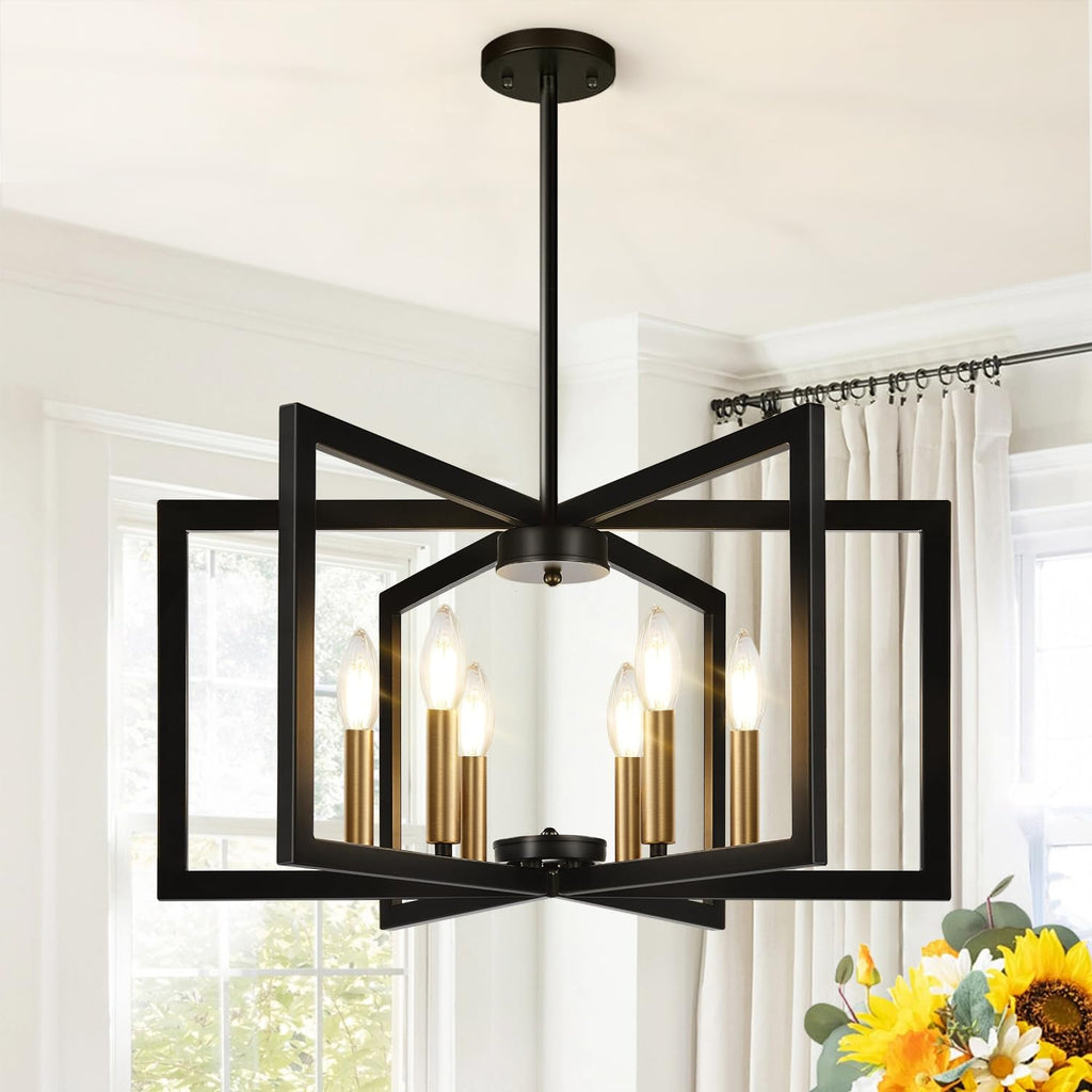 25"-61" Height Adjustable Modern Matte Black Chandelier for Dining Room, No Assembly Required Black Dining Room Light Fixture Over Table, Industrial Metal Pendant Lights Fixture for Kitchen Island