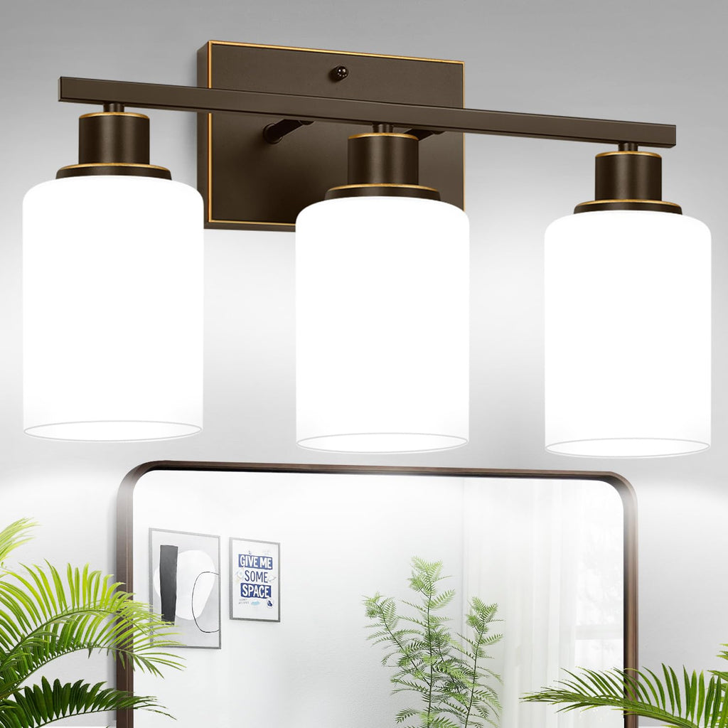MOKATNG 4-Light Vanity Light with Milky White Shades, Brushed Nickel Bathroom Lighting Fixtures Over Mirror, Modern Bathroom Wall Lamp for Mirror Living Room Cabinet Bedroom