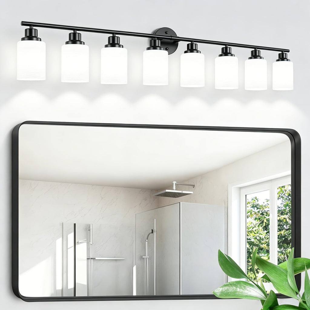 4-Light Brushed Nickel Vanity Lights for Mirror, Bathroom Light Fixtures with Textured Milky White Glass Shade, Modern Kitchen Light Fixtures Wall Sconce Light - E26 Base