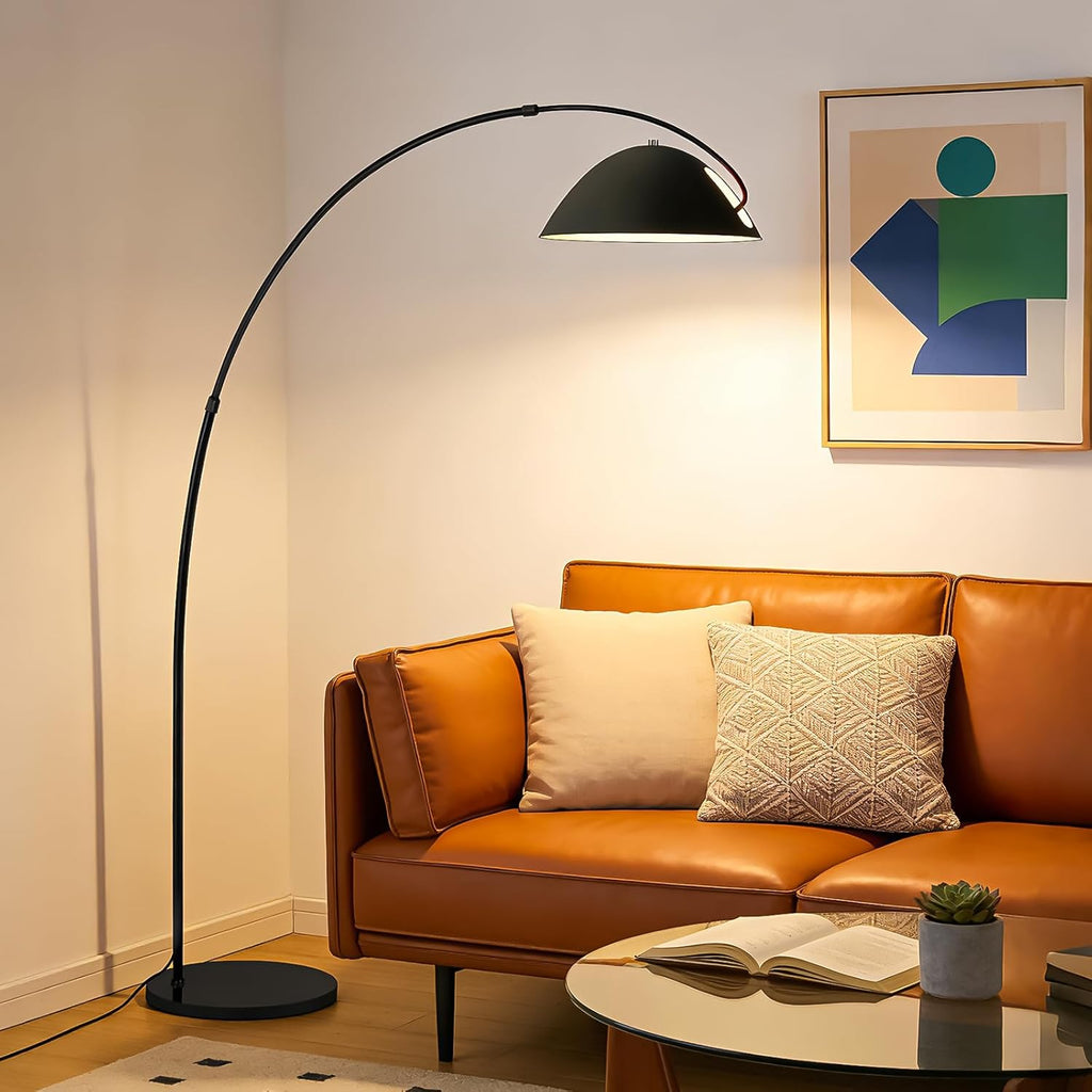 72" Black Dimmable LED Arc Floor Lamp with Remote & Foot Switch, 20W Adjustable Over Sofa Standing Lamp