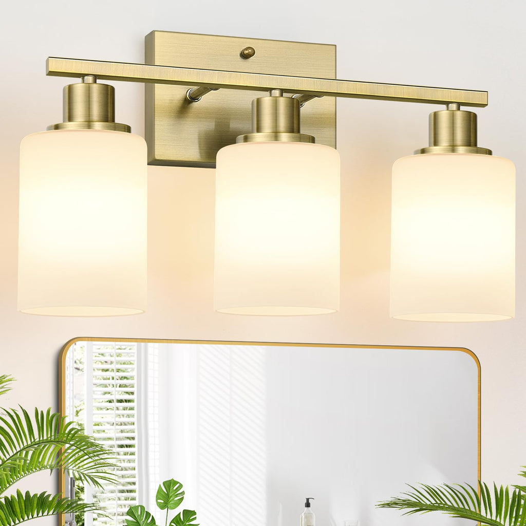 MOKATNG 4-Light Vanity Light with Milky White Shades, Brushed Nickel Bathroom Lighting Fixtures Over Mirror, Modern Bathroom Wall Lamp for Mirror Living Room Cabinet Bedroom
