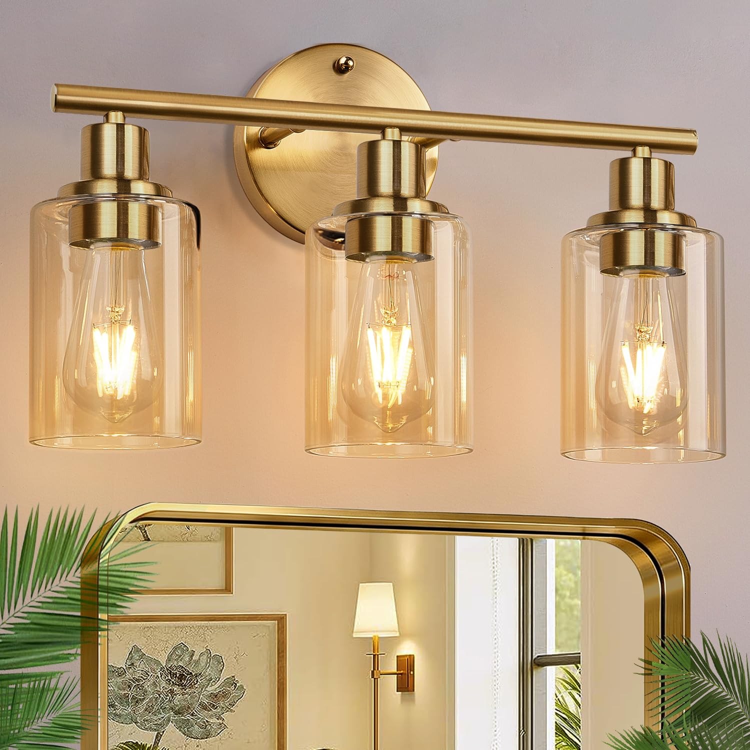 Zarbitta 3-Light Bathroom Light Fixtures, Brushed Nickel Vanity Light, Farmhouse Wall Lights with Milky White Frosted Glass Shades, Bathroom Wall Lamp for Mirror Kitchen Bedroom Hallway Living Room