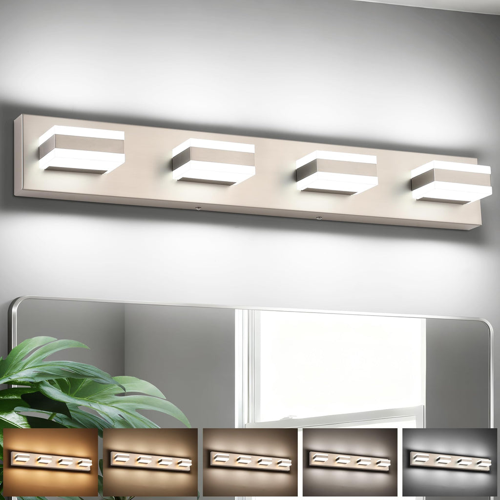 SOLFART Bathroom Vanity Lights Brushed Nickel Light Fixtures for Bathroom Above Mirror 4 Light Led Lights Bath Lighting Fixture Nickel