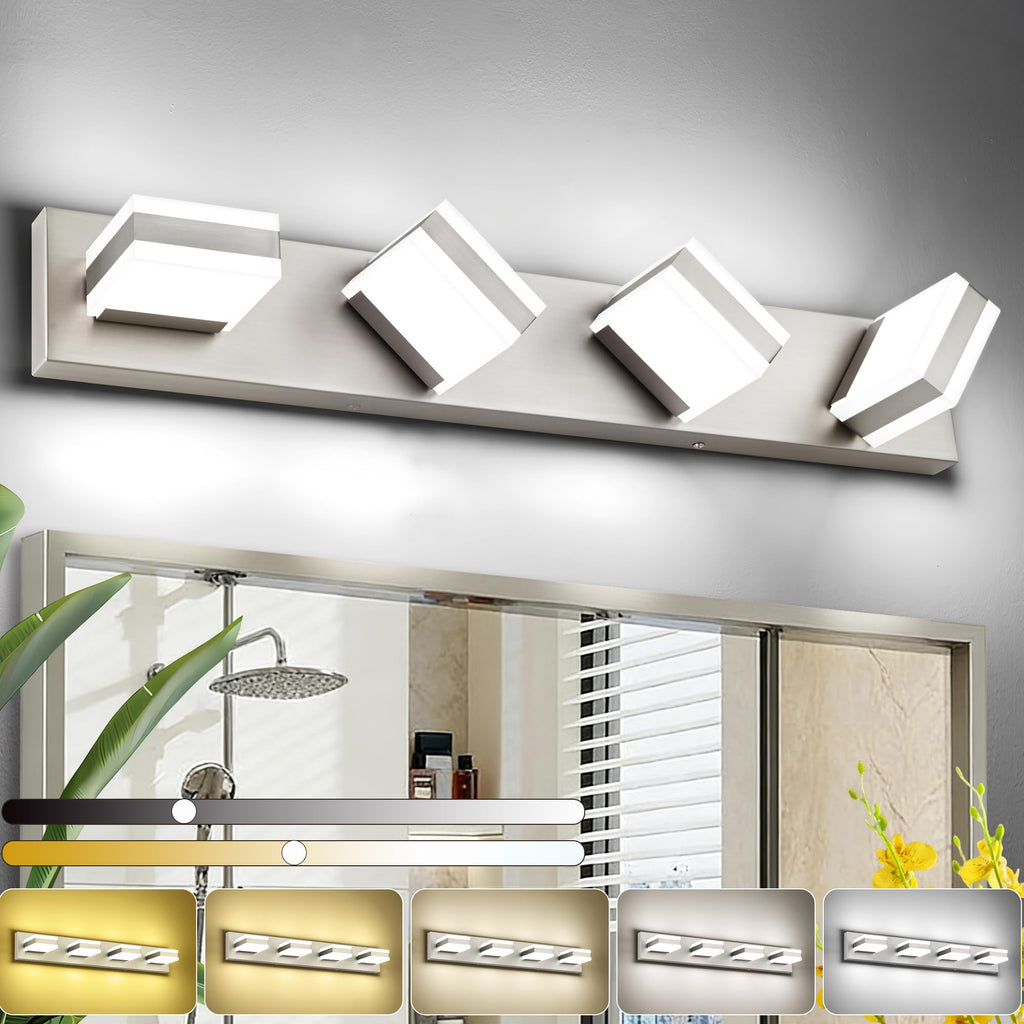 SOLFART Bathroom Vanity Lights Brushed Nickel Light Fixtures for Bathroom Above Mirror 4 Light Led Lights Bath Lighting Fixture Nickel