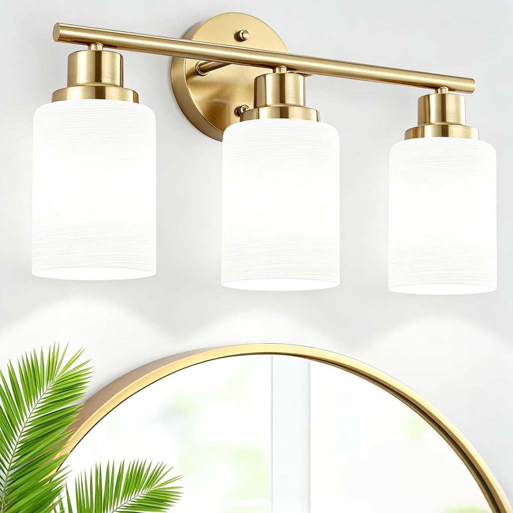 4-Light Brushed Nickel Vanity Lights for Mirror, Bathroom Light Fixtures with Textured Milky White Glass Shade, Modern Kitchen Light Fixtures Wall Sconce Light - E26 Base