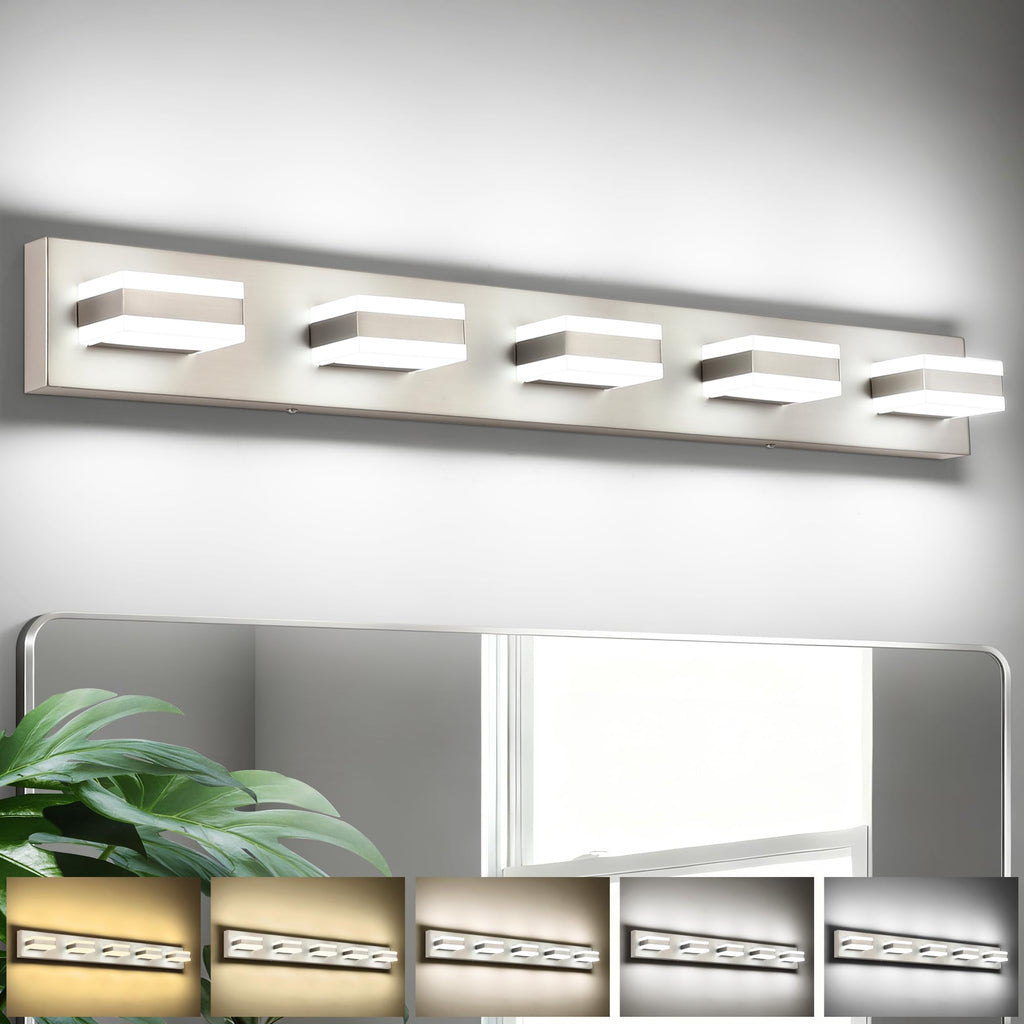 SOLFART Bathroom Vanity Lights Brushed Nickel Light Fixtures for Bathroom Above Mirror 4 Light Led Lights Bath Lighting Fixture Nickel