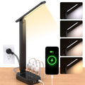 One Beat Small LED Desk Lamp Power Strip 5ft Extension Cord with 3 Outlets 4 USB Ports(2 USB C), 4 Modes, 5 Level Touch Lamp Study Reading Light, Home Office Bedroom College Dorm Room Essentials,White