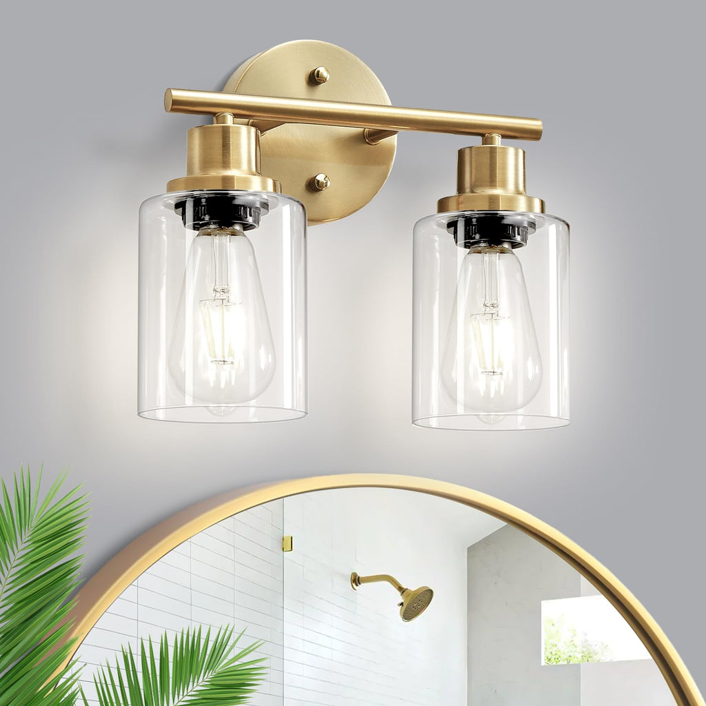 4-Light Brushed Nickel Vanity Lights for Mirror, Bathroom Light Fixtures with Textured Milky White Glass Shade, Modern Kitchen Light Fixtures Wall Sconce Light - E26 Base