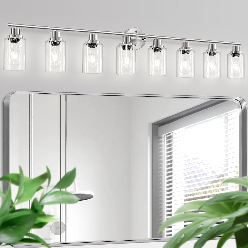 4-Light Brushed Nickel Vanity Lights for Mirror, Bathroom Light Fixtures with Textured Milky White Glass Shade, Modern Kitchen Light Fixtures Wall Sconce Light - E26 Base