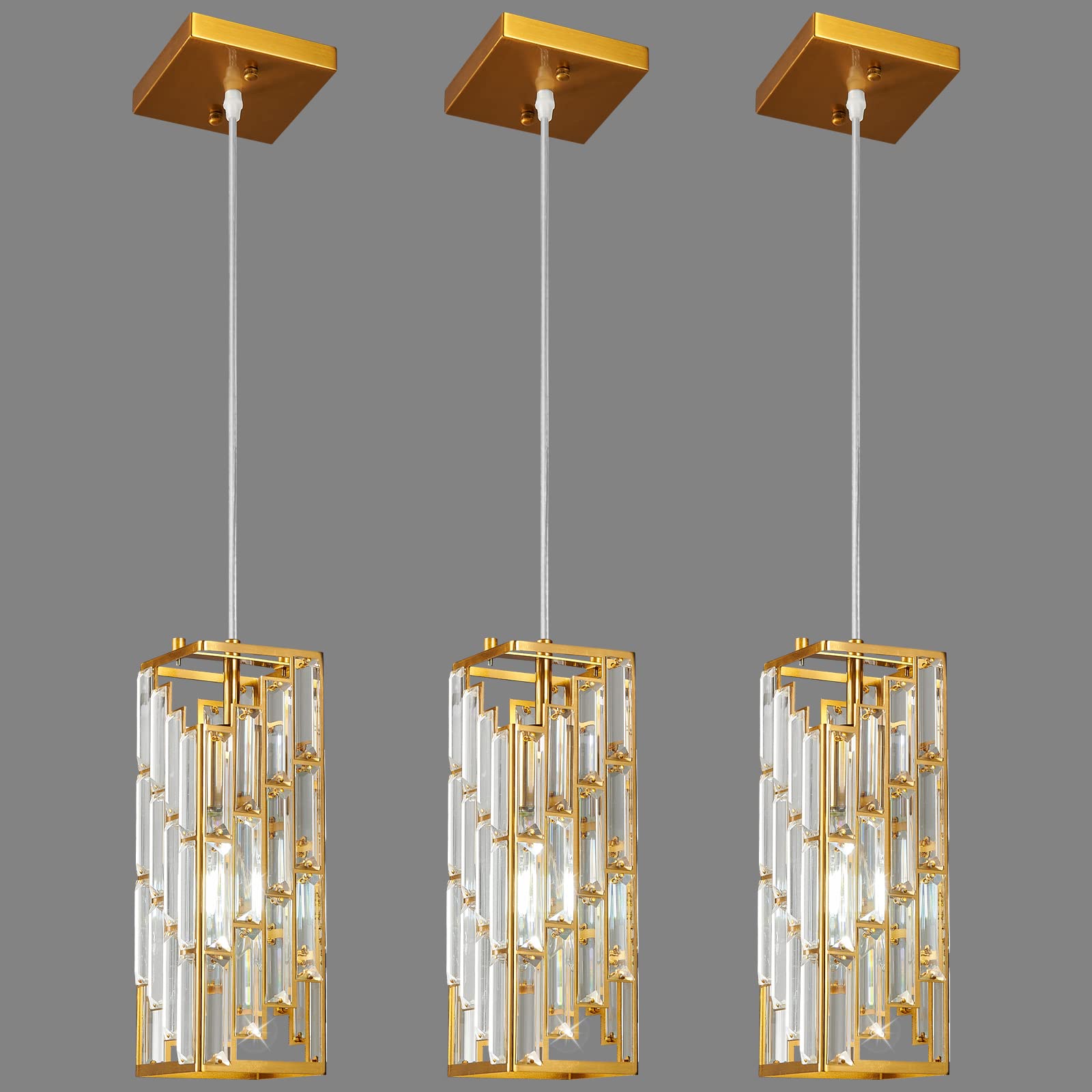 Black Pendant Lighting Modern Pendant Light, Mini Crystal Chandeliers,Adjustable Pendant Light Fixture for Kitchen Island Dinning Room Bedroom (3 Pack)