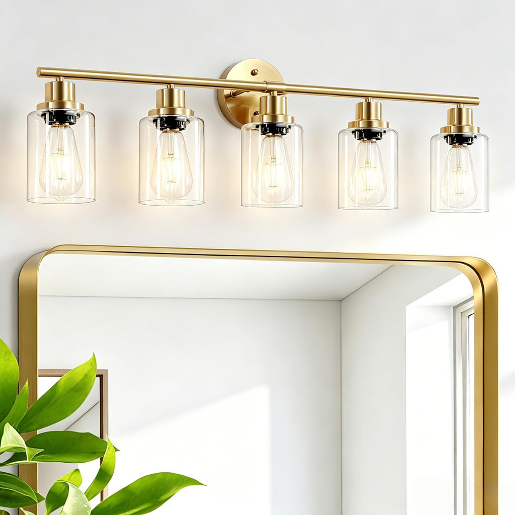 4-Light Brushed Nickel Vanity Lights for Mirror, Bathroom Light Fixtures with Textured Milky White Glass Shade, Modern Kitchen Light Fixtures Wall Sconce Light - E26 Base