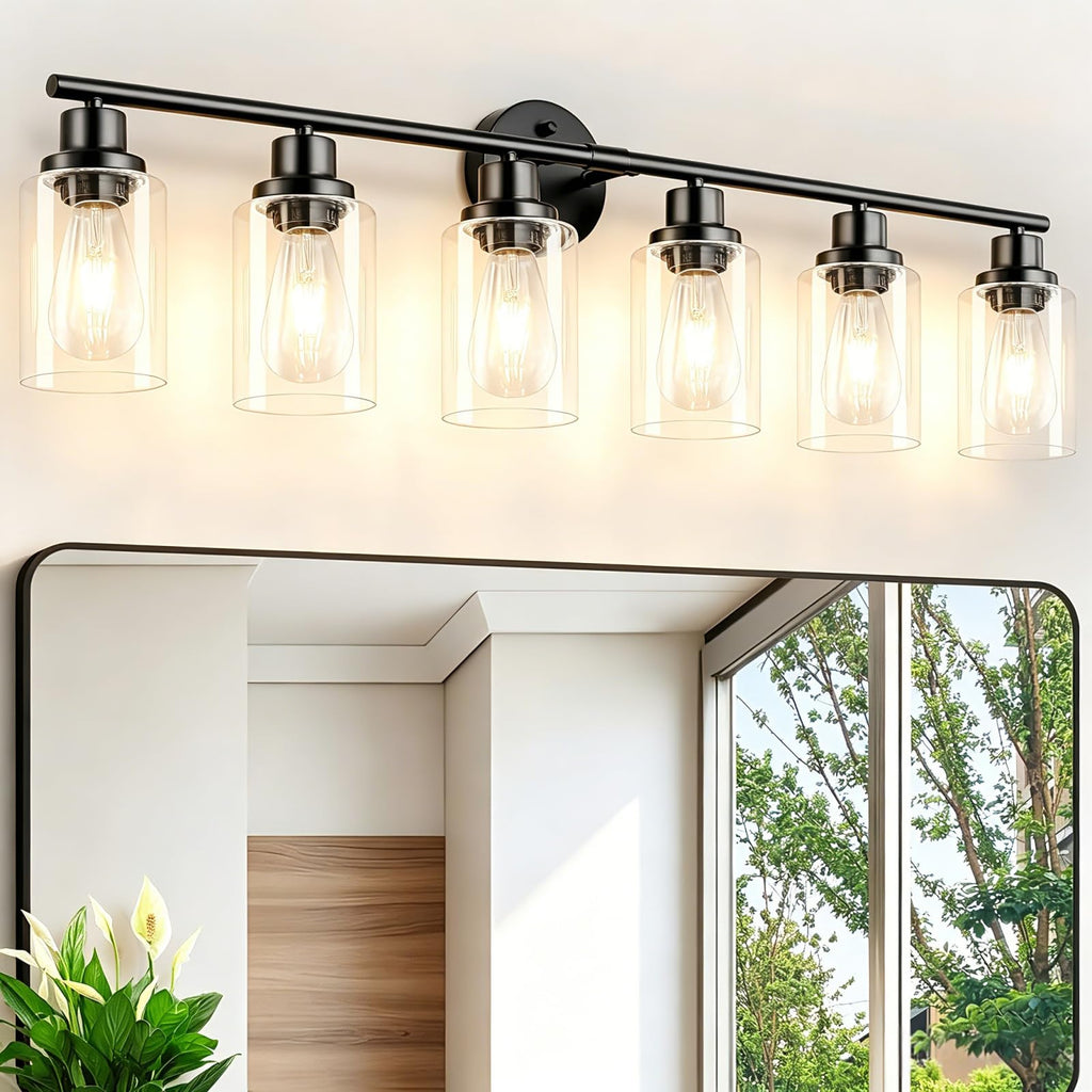 4-Light Brushed Nickel Vanity Lights for Mirror, Bathroom Light Fixtures with Textured Milky White Glass Shade, Modern Kitchen Light Fixtures Wall Sconce Light - E26 Base