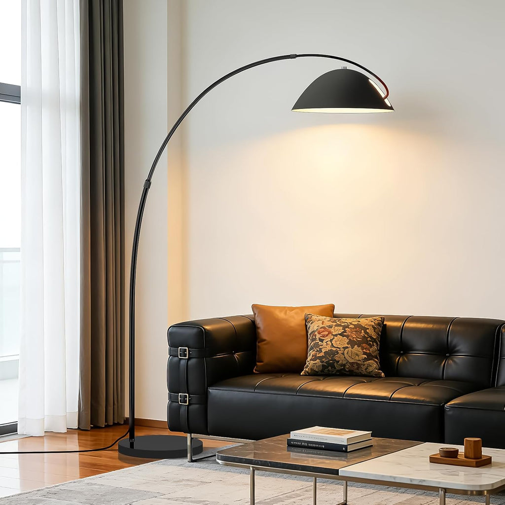72" Black Dimmable LED Arc Floor Lamp with Remote & Foot Switch, 20W Adjustable Over Sofa Standing Lamp