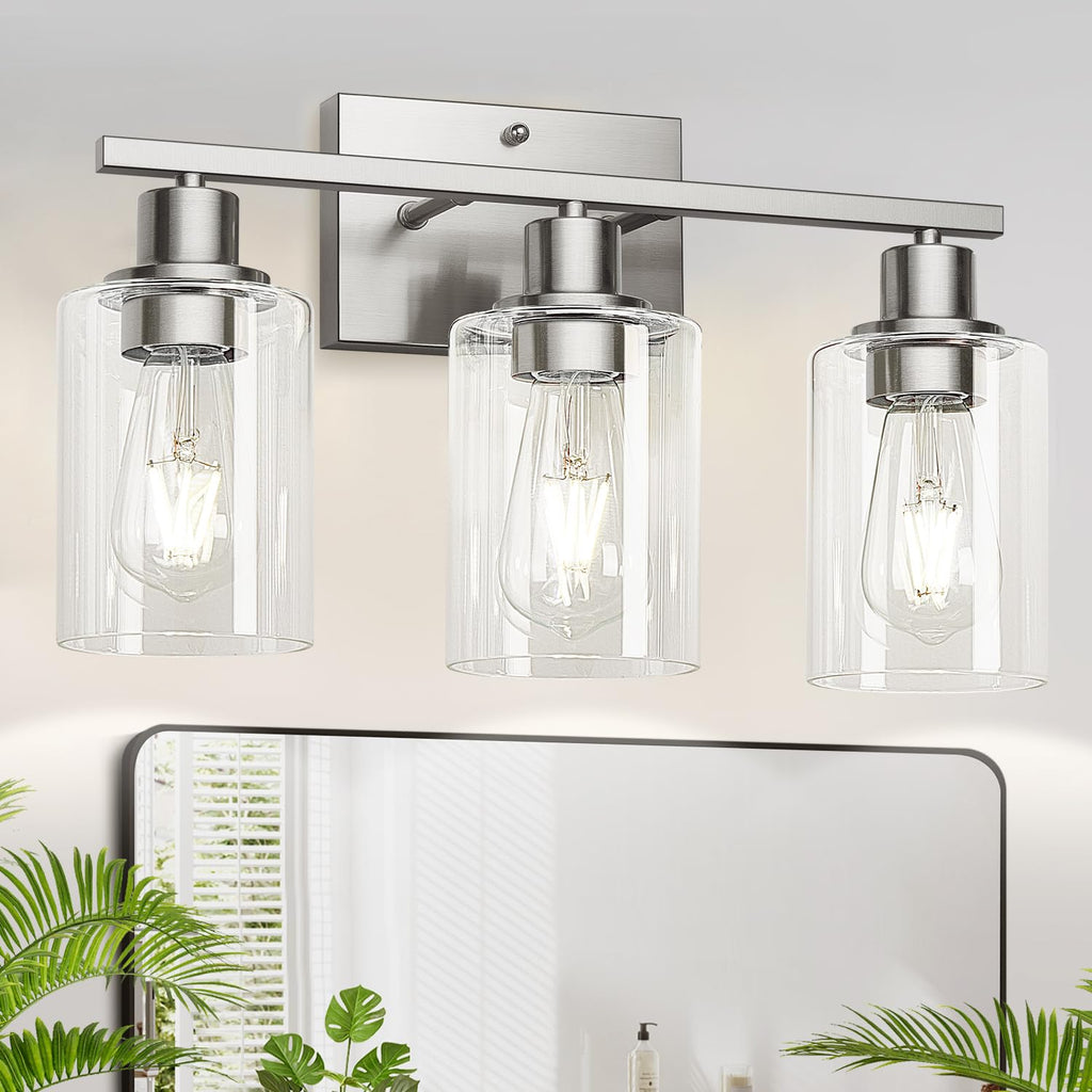 MOKATNG 4-Light Vanity Light with Milky White Shades, Brushed Nickel Bathroom Lighting Fixtures Over Mirror, Modern Bathroom Wall Lamp for Mirror Living Room Cabinet Bedroom