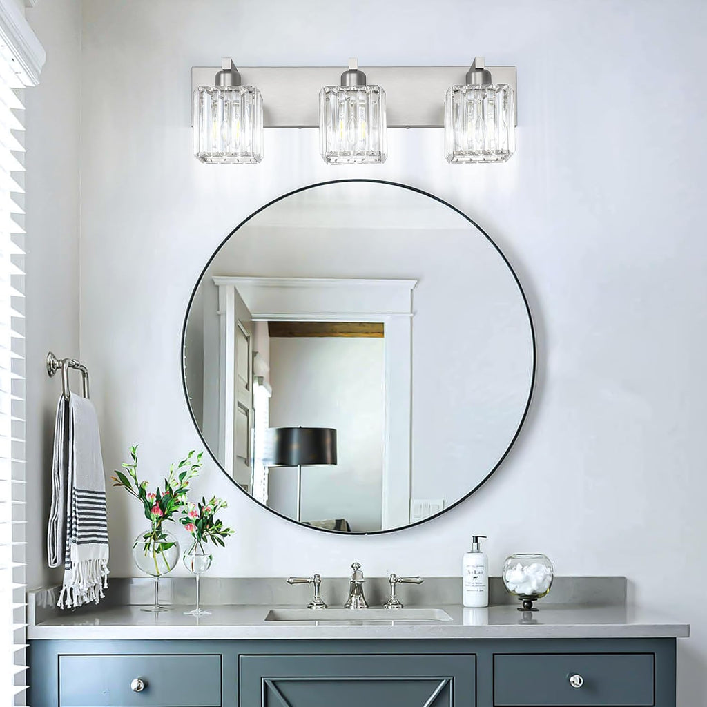Brushed Nickel 3-Light Crystal Bathroom Vanity Light Fixture (Bulb Not Included)