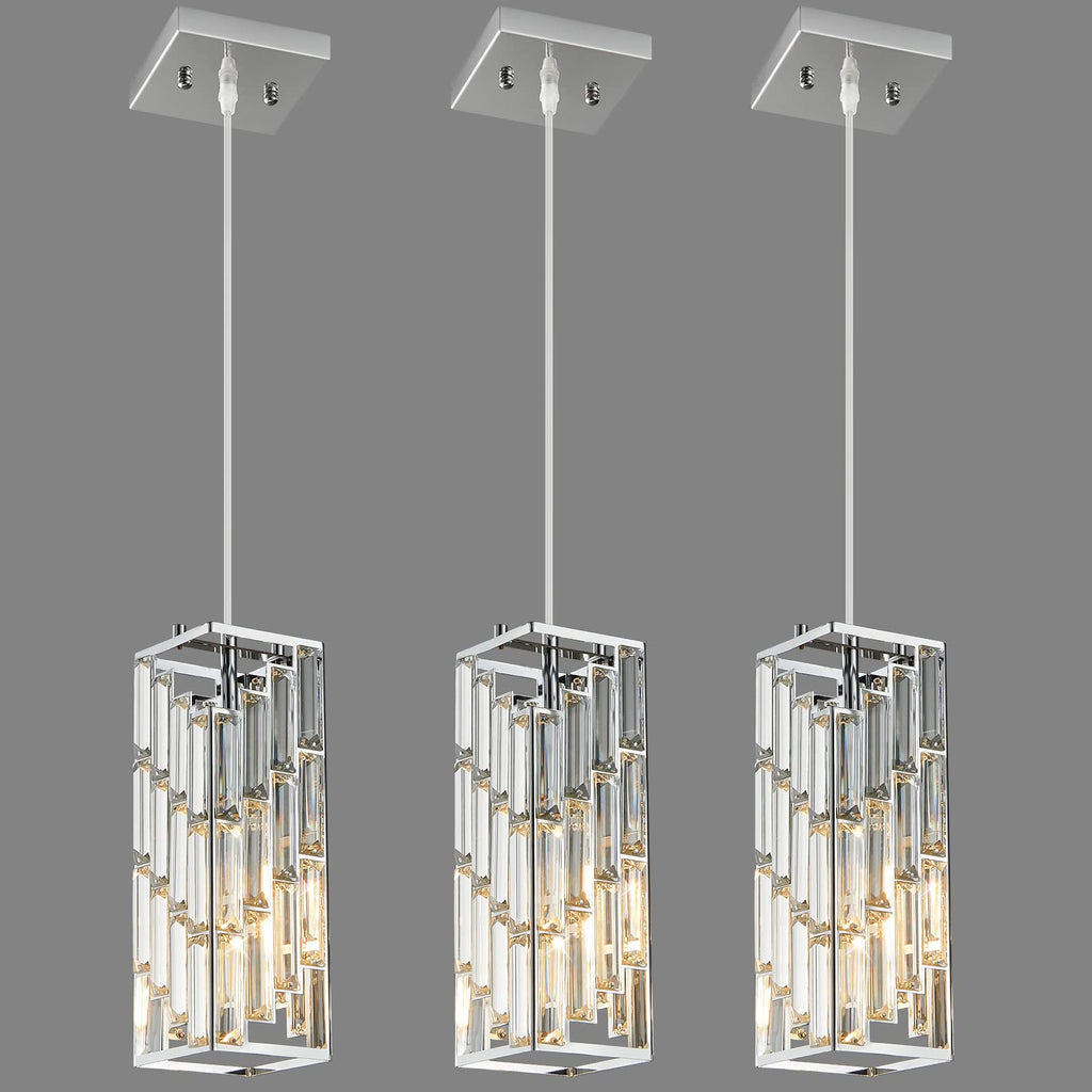 Black Pendant Lighting Modern Pendant Light, Mini Crystal Chandeliers,Adjustable Pendant Light Fixture for Kitchen Island Dinning Room Bedroom (3 Pack)