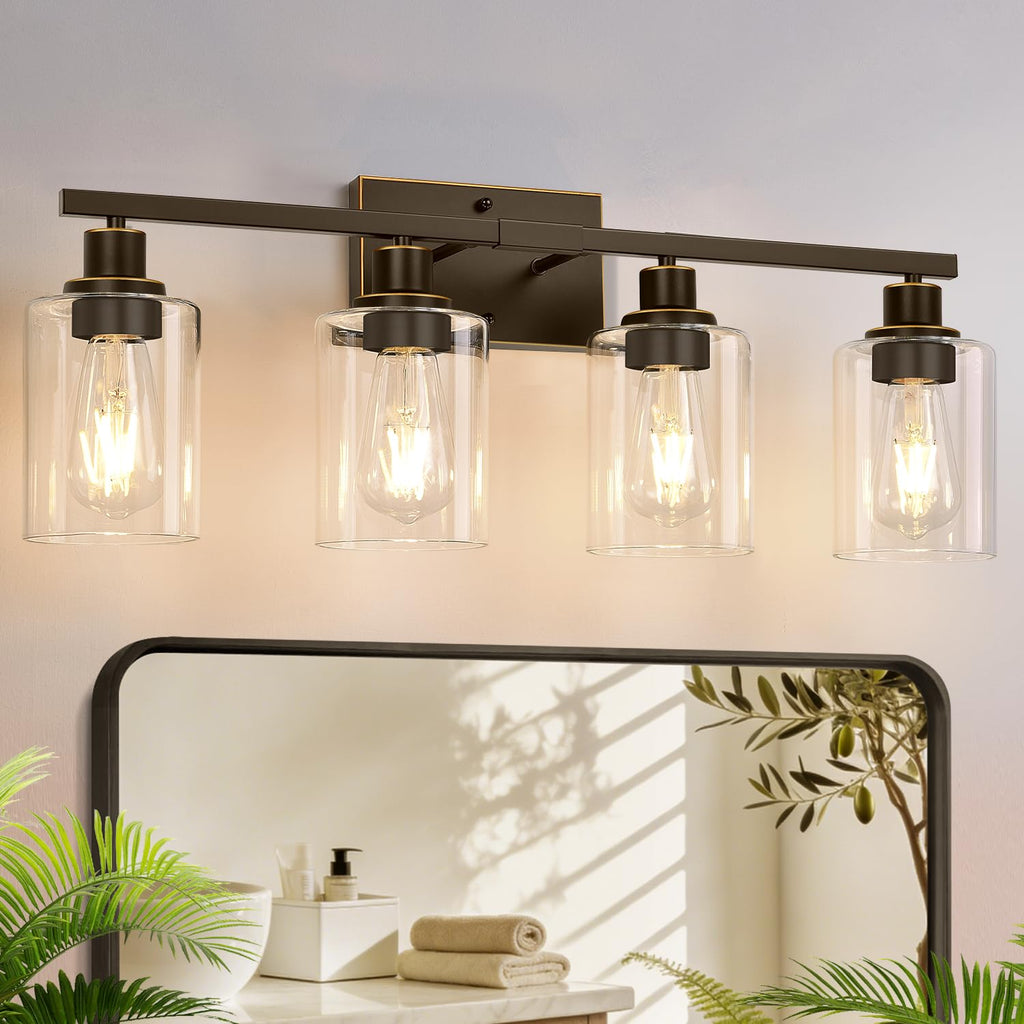 MOKATNG 4-Light Vanity Light with Milky White Shades, Brushed Nickel Bathroom Lighting Fixtures Over Mirror, Modern Bathroom Wall Lamp for Mirror Living Room Cabinet Bedroom