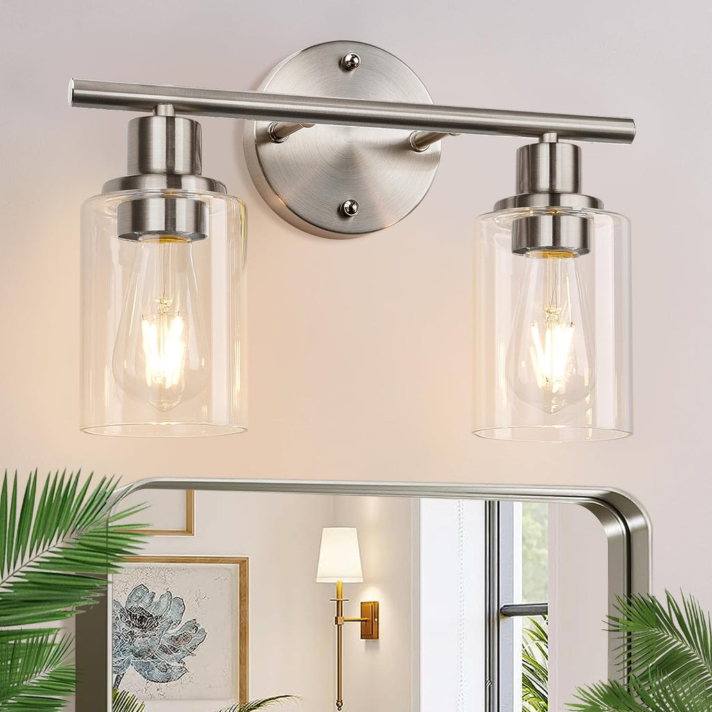 Zarbitta 3-Light Bathroom Light Fixtures, Brushed Nickel Vanity Light, Farmhouse Wall Lights with Milky White Frosted Glass Shades, Bathroom Wall Lamp for Mirror Kitchen Bedroom Hallway Living Room