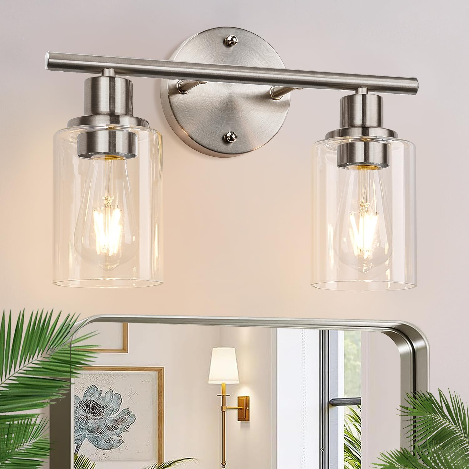 Zarbitta 3-Light Bathroom Light Fixtures, Brushed Nickel Vanity Light, Farmhouse Wall Lights with Milky White Frosted Glass Shades, Bathroom Wall Lamp for Mirror Kitchen Bedroom Hallway Living Room