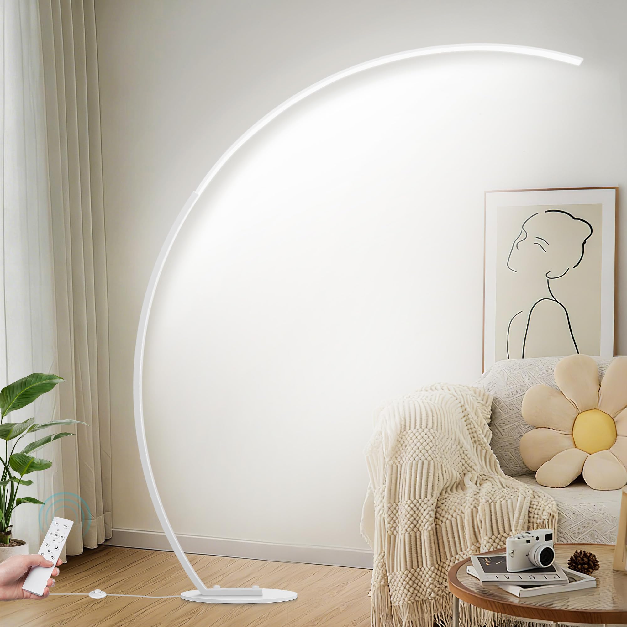 Dimmable LED Floor Lamp with 3 Color Temperatures, Ultra Bright 2000LM Gold Arc Floor Lamp, Modern Standing Tall Lamp with Remote Control Reading Floor for Bedroom Use Lamp for Office Classroom