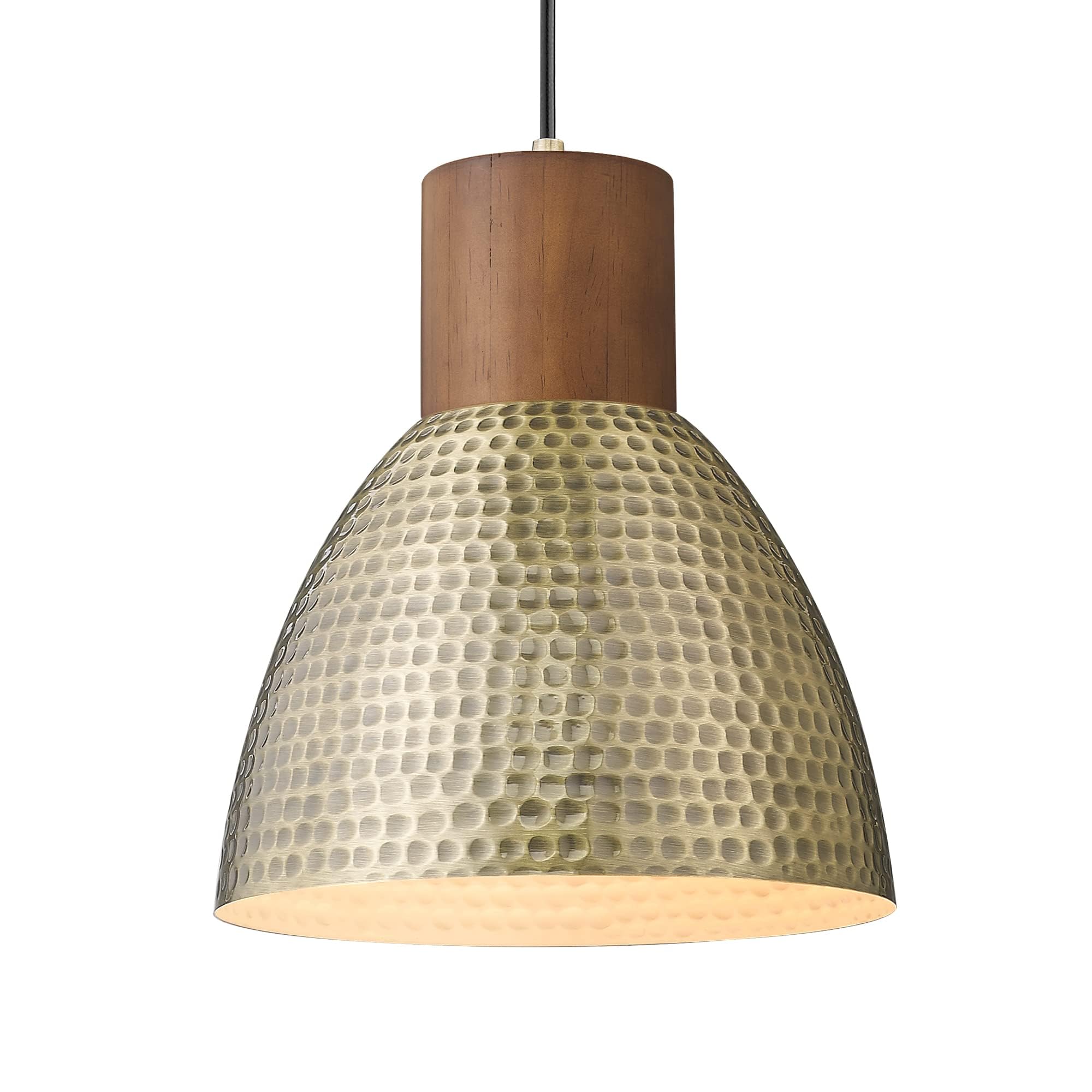ELYONA 2 Pack Hammered Pendant Lights, 10.2” Industrial Metal Solid Wood Hanging Lamp, Modern Island Pendant Light Fixtures for Kitchen Bar, Farmhouse Dining Room, Bedroom, Living Room, Office, Black
