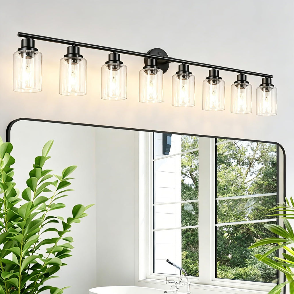 4-Light Brushed Nickel Vanity Lights for Mirror, Bathroom Light Fixtures with Textured Milky White Glass Shade, Modern Kitchen Light Fixtures Wall Sconce Light - E26 Base