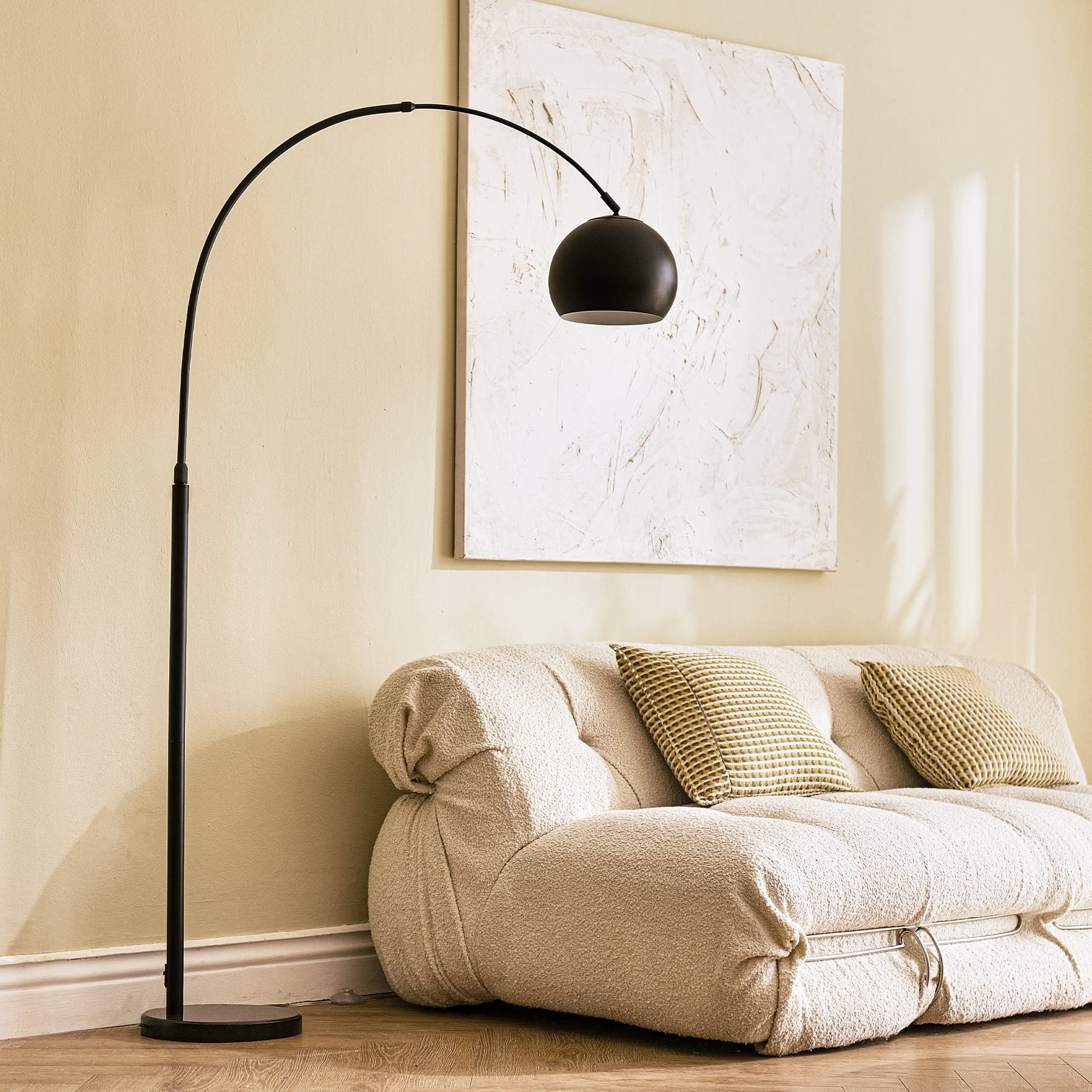 CO-Z 69" Modern Arc Floor Lamp, Gold Standing Light with Adjustable Metal Shade and Marble Base, LED Bulb Included, Contemporary Lighting for Living Room or Sofa
