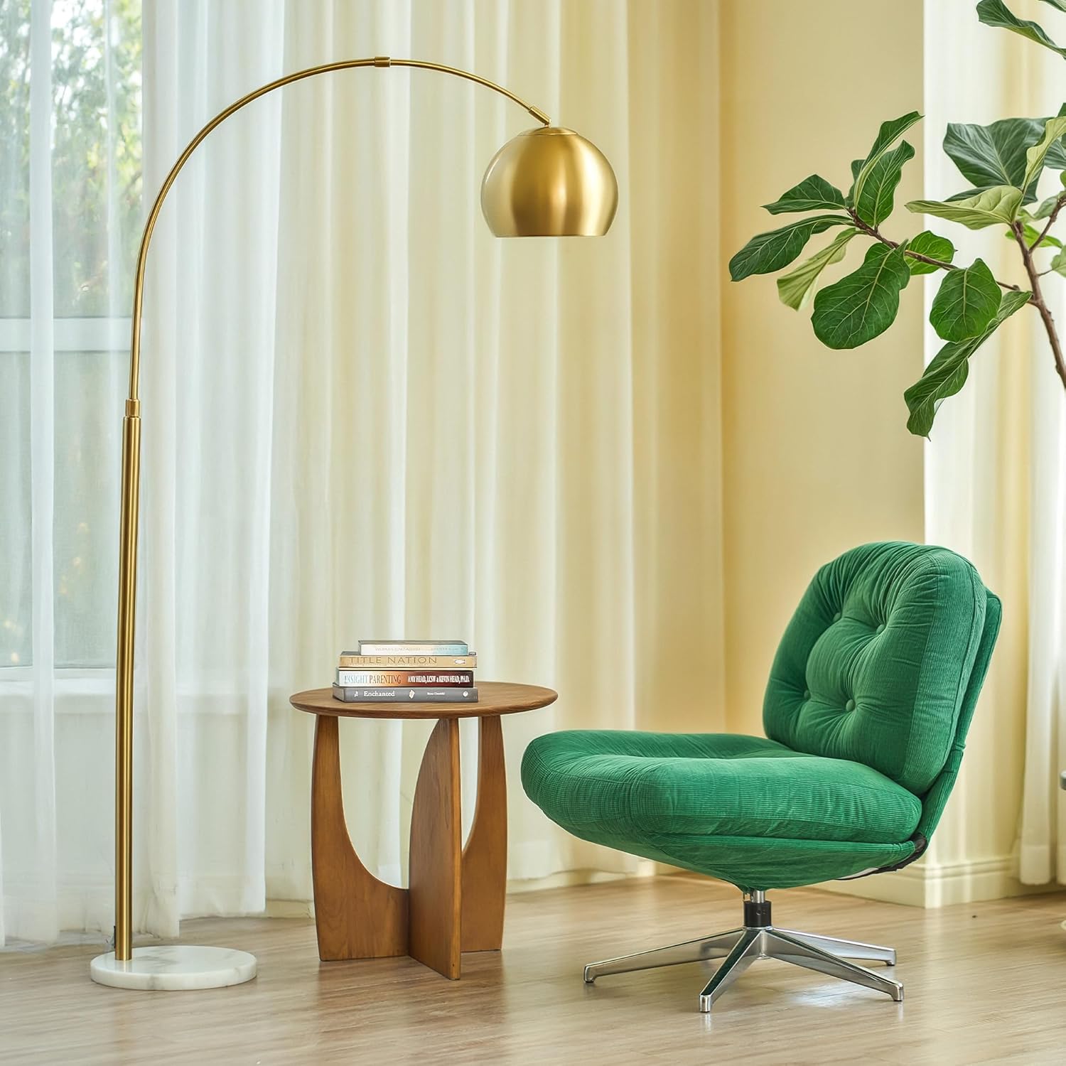 CO-Z 69" Modern Arc Floor Lamp, Gold Standing Light with Adjustable Metal Shade and Marble Base, LED Bulb Included, Contemporary Lighting for Living Room or Sofa